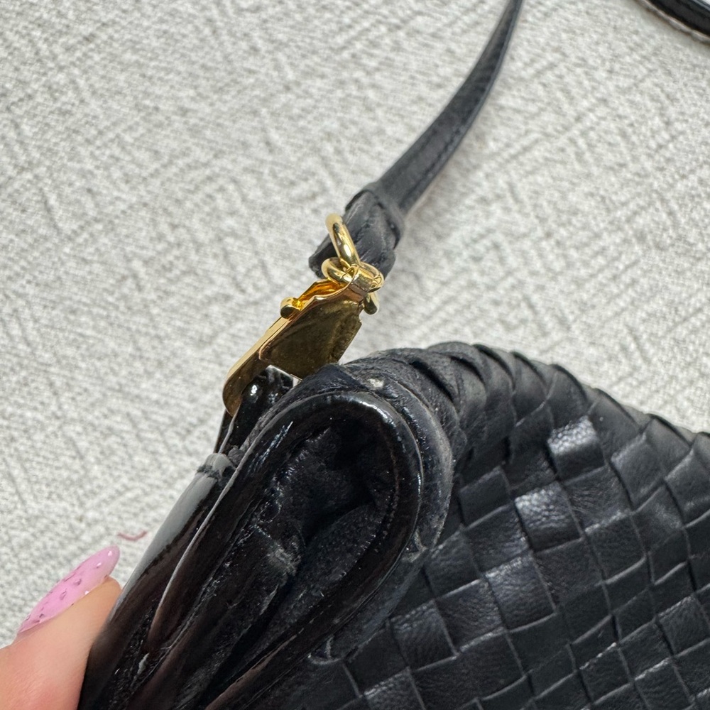 VTG Walter Katten Black Leather Intrecciato Woven Shoulder Bag Clutch Patent - Picture 5 of 11